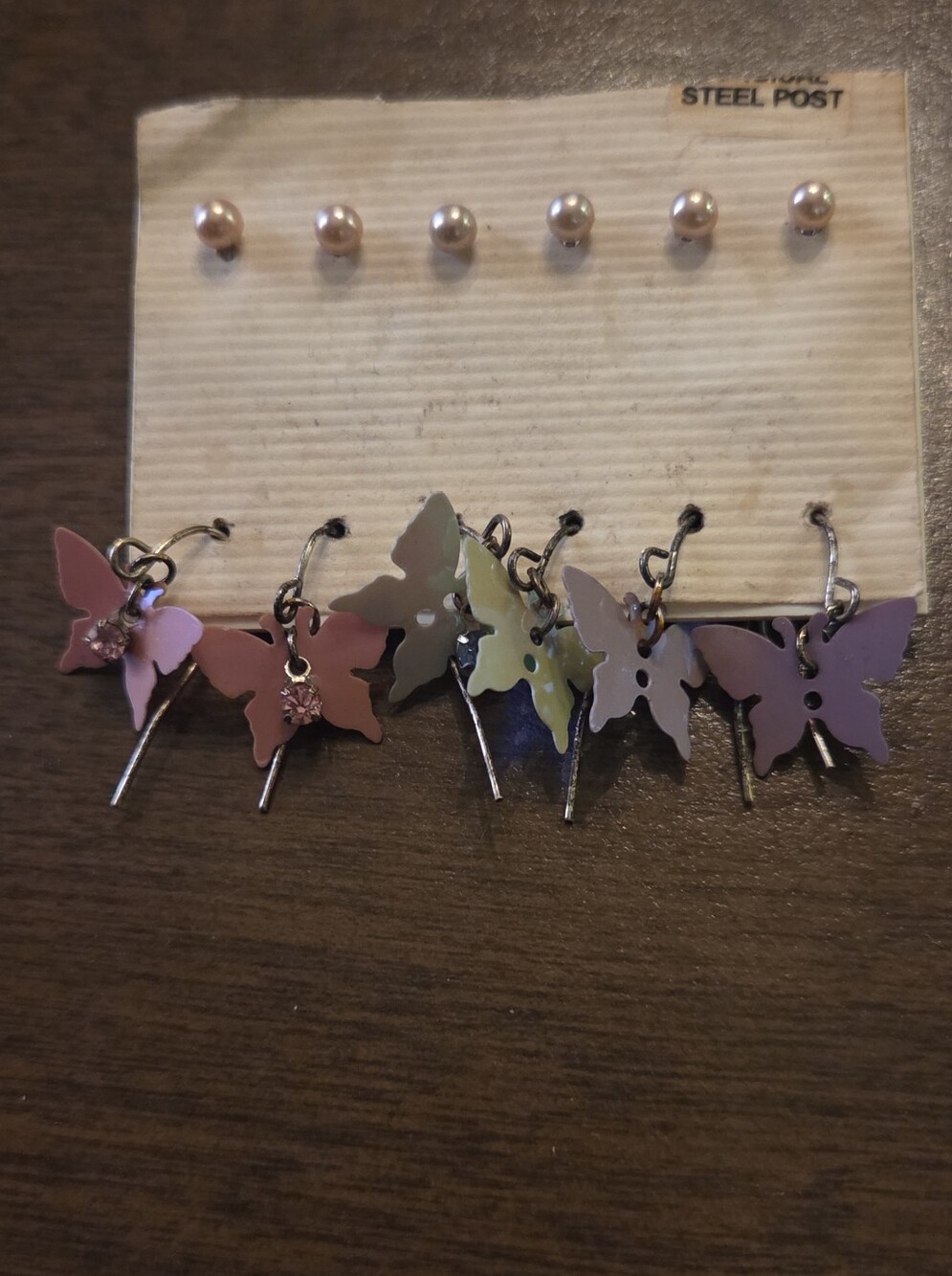 Butterfly Stud & Dangle Earring Set in Pastel Shades